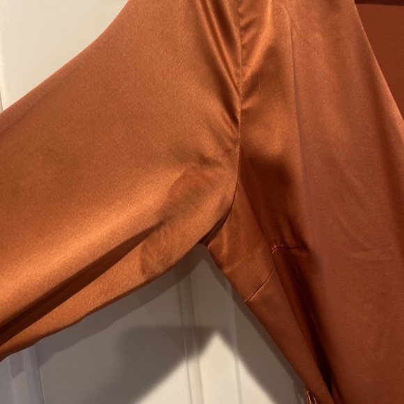 Small Altar’d State Satin Rust Long Sleeve Dress - Picture 4 of 5